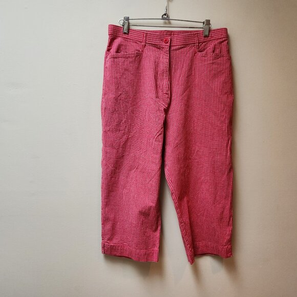 Gingham Northern Reflections vintage cotton pants / red grid print / 12 - Picture 1 of 7